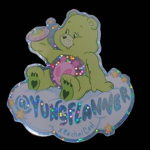 Alien Care Bear Handmade glitter sticker UFO